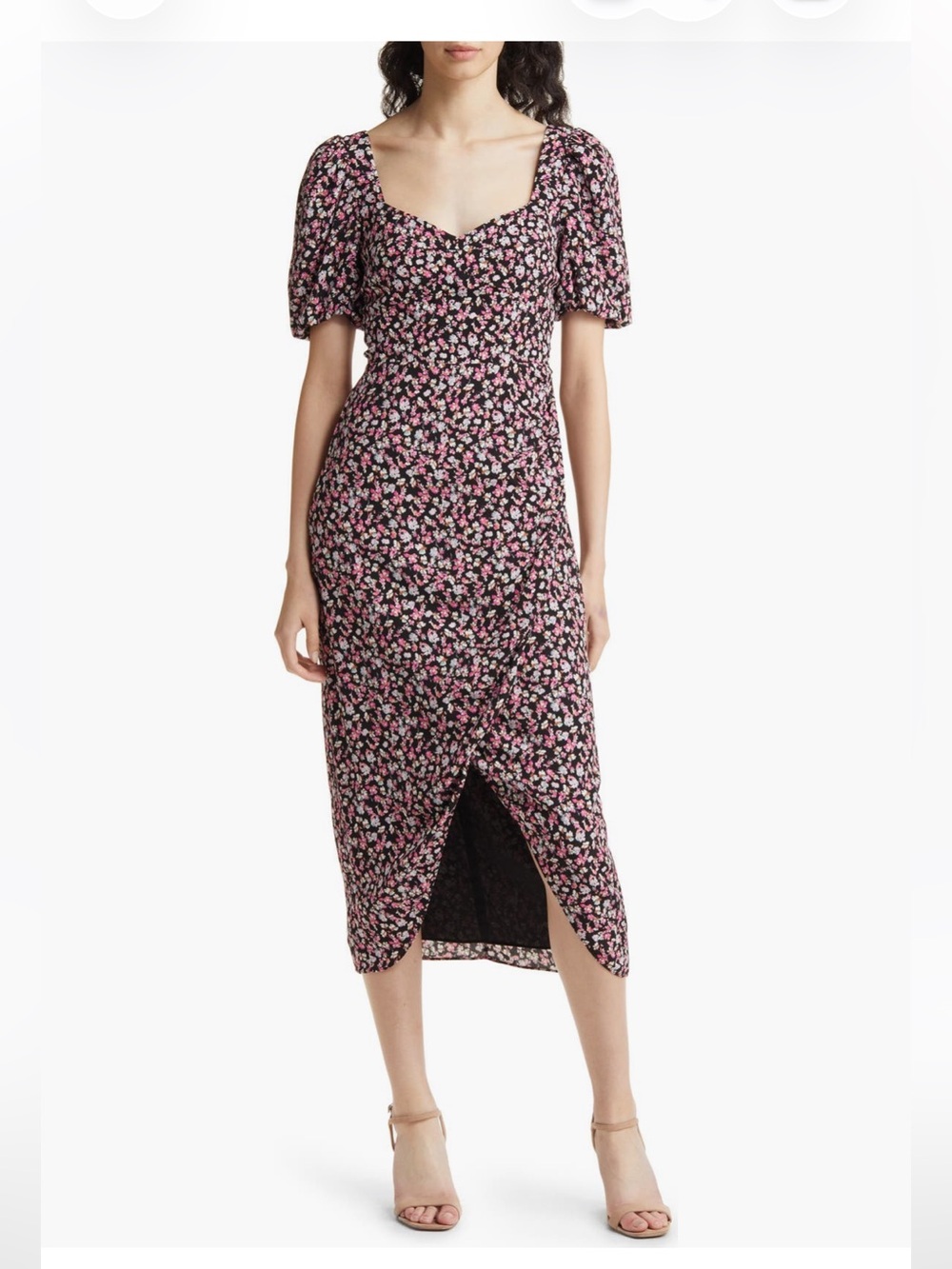 Faux wrap midi dress